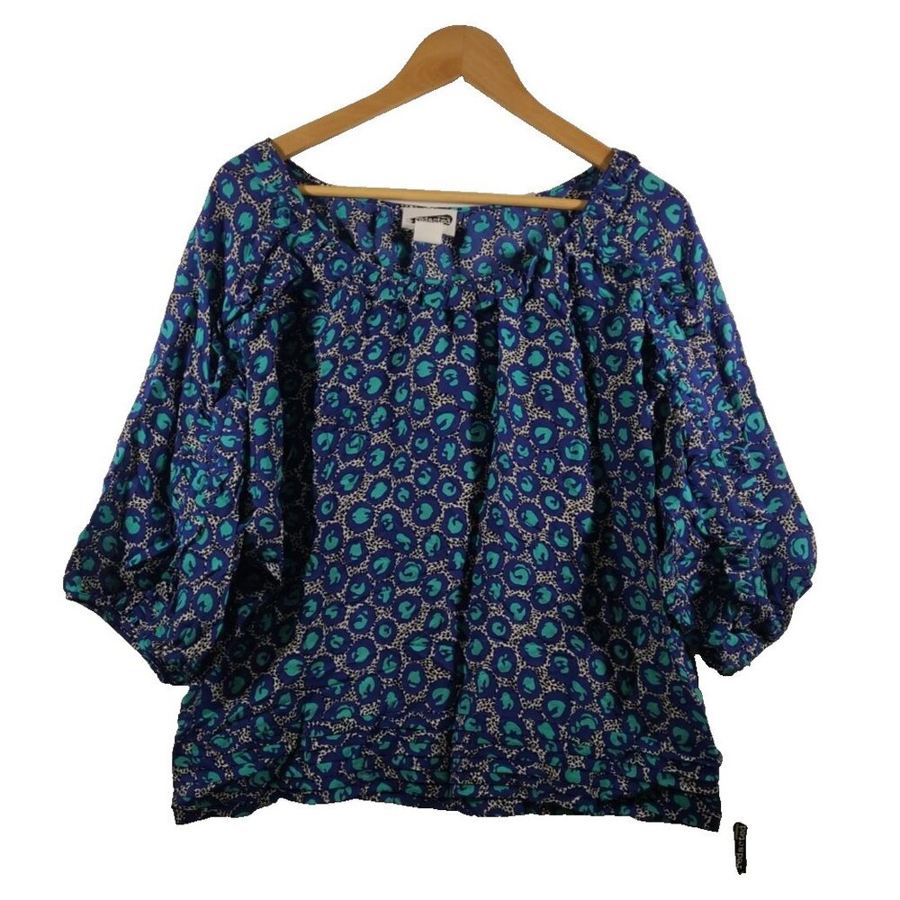 Redacted by Jay Godfrey Raglan Ruffle Tunic Lychee Indigo Jade L 100% Silk NWT